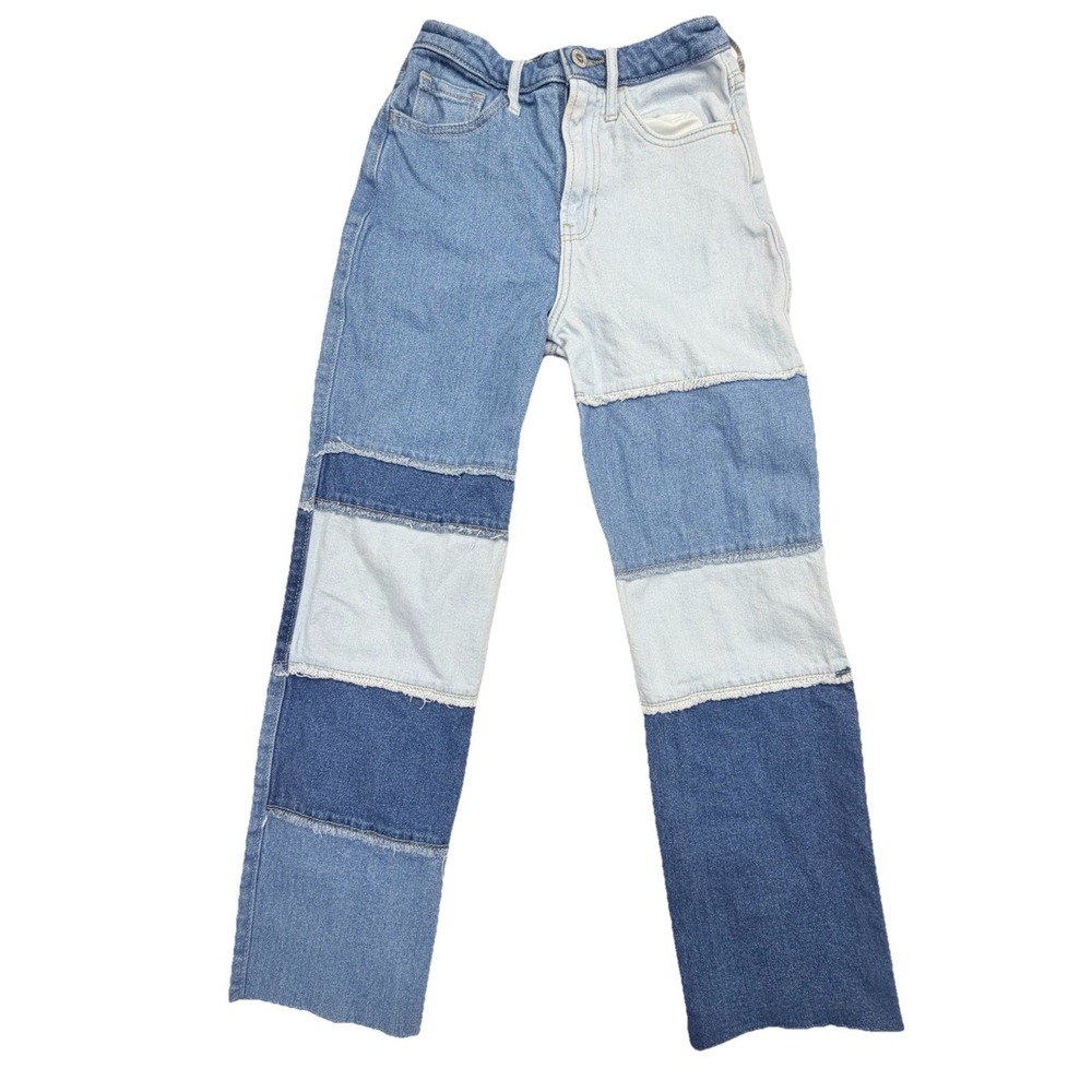 Hollister Ultra High Rise Vintage Straight Patchwork Jeans W23 L27 Raw Hem 00R‎